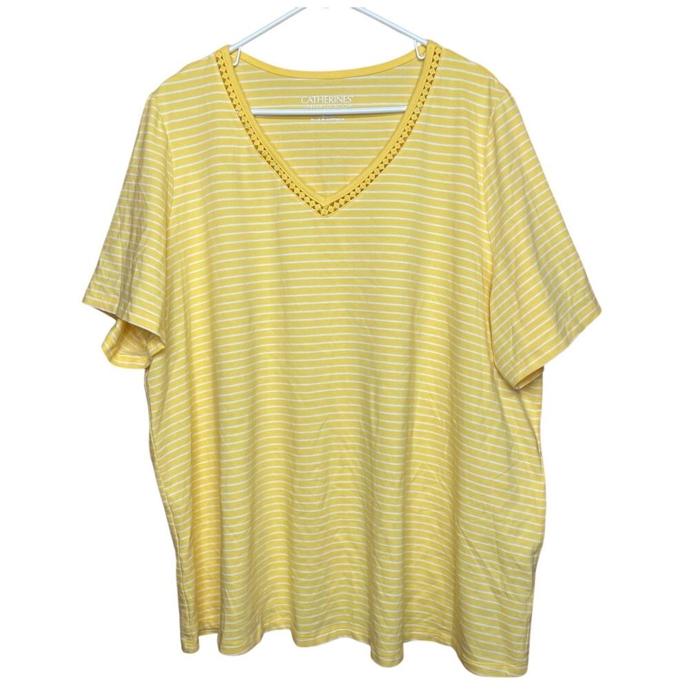 Catherines Shirt Crochet V-Neck Suprema Collection Short Sleeve Stripes Size 1X